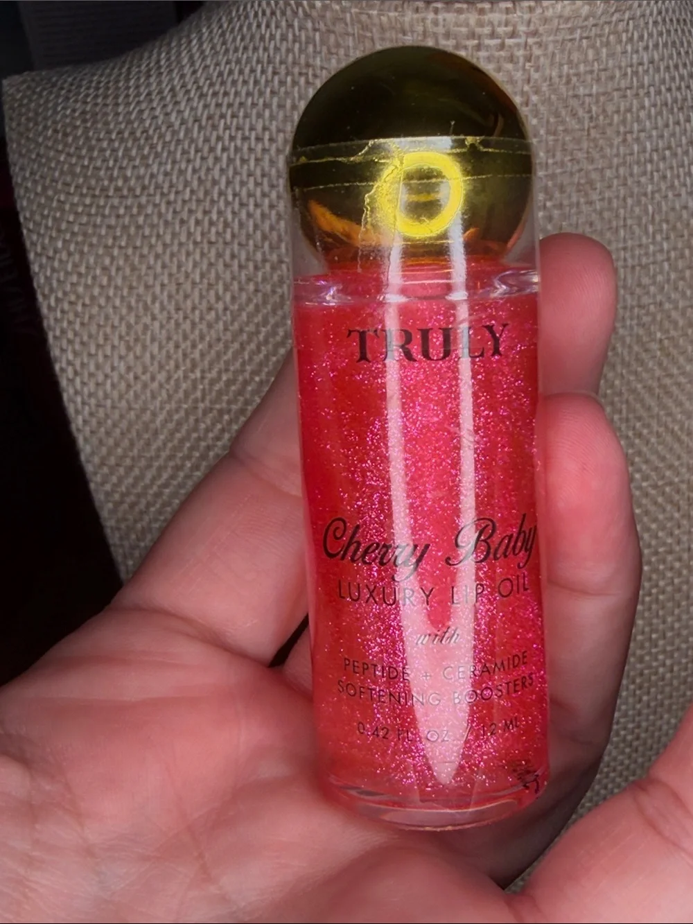 TRULY Cherry Baby Luxury Lip Oil - Glittering Pink with Gold Cap